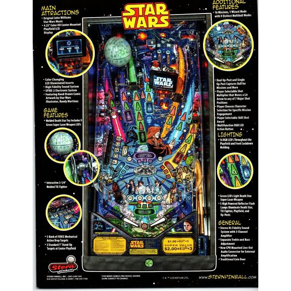 Stern Star Wars Limited Edition Pinball Machine FLYER 16 Missions 16 RGB LEDs - Picture 2 of 2
